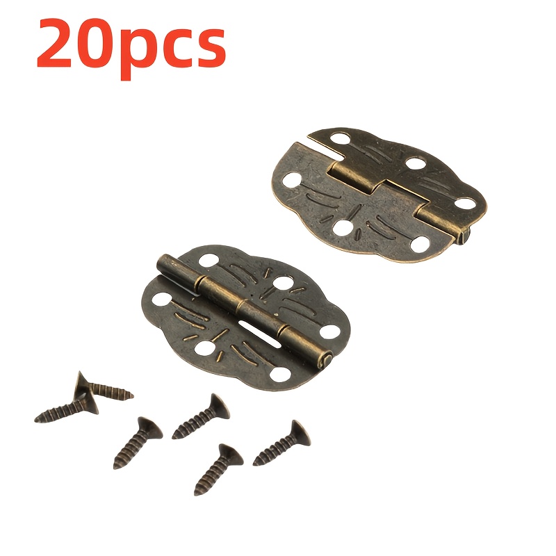 TEMU 20 piezas de bisagras de hierro estilo tornillos de montaje - Herrajes de metal duraderos para puertas de gabinetes, armarios, cómodas,