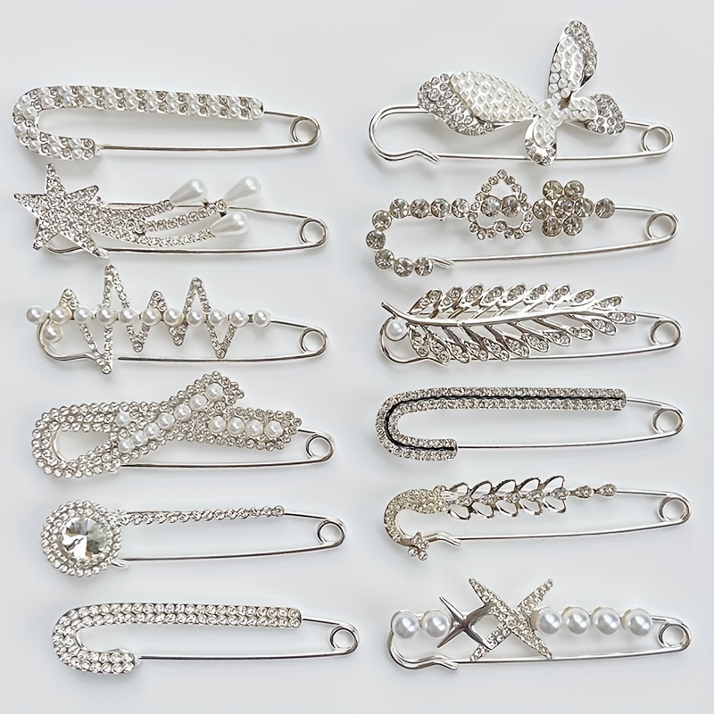 TEMU 12pcs Vintage Minimalist Brooch Pin Set With Anti-slip Adjustable Clasp For Cardigans, Headscarves, Scarves, And Women's Suit Accessories,