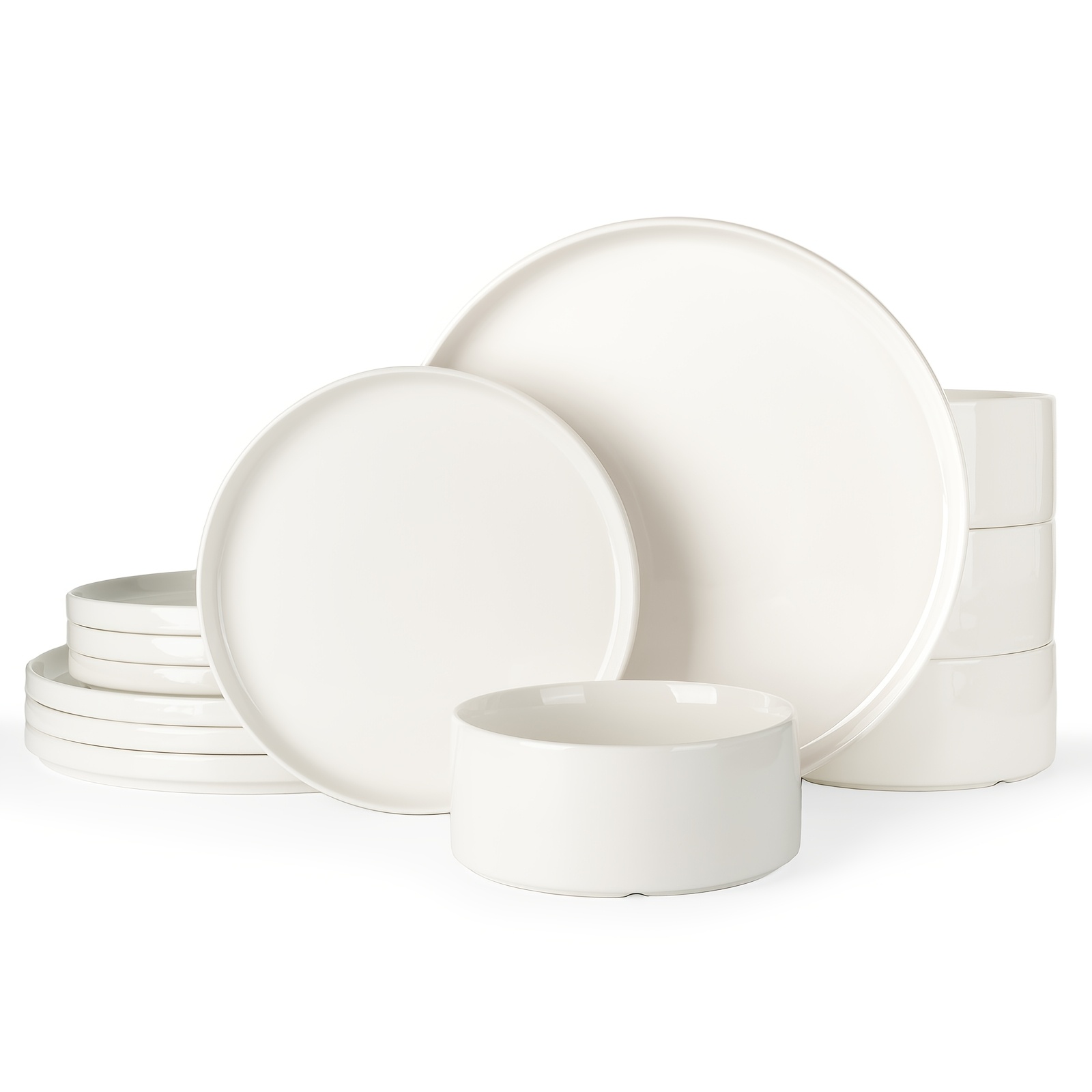 12pcs Kitchen Porcelain Plates And Bowls Sets, Dinnerware Sets For 4, Microwave And Dishwasher Safe, Scratch Resistant, White