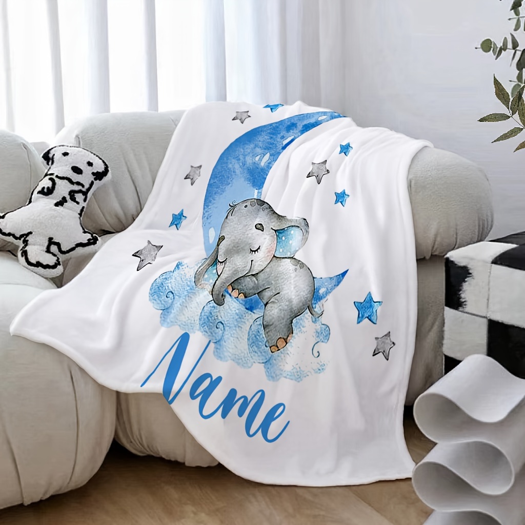 

1pc Custom Custom Name Personalized Flannel Elephant Blanket, Suitable For Sofa, Bed, Office, Travel, Lunch , Interior Decoration, The Gift Or Birthday Gift. Availability