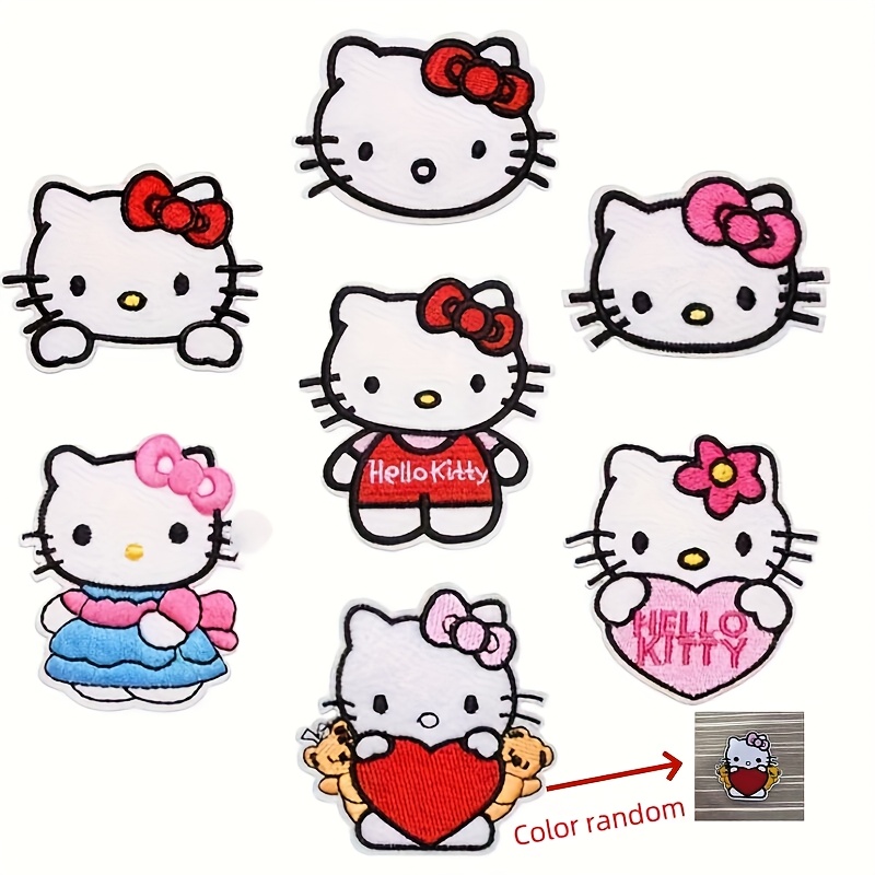 Image of Random Pattern 7pcs Hello Kitty Embroidered Patches, Cute Cartoon Diy Iron-on Appliques For Jeans, Jackets, Hats And Clothing, Fashion Novelty Decorative Patch Set For And Women