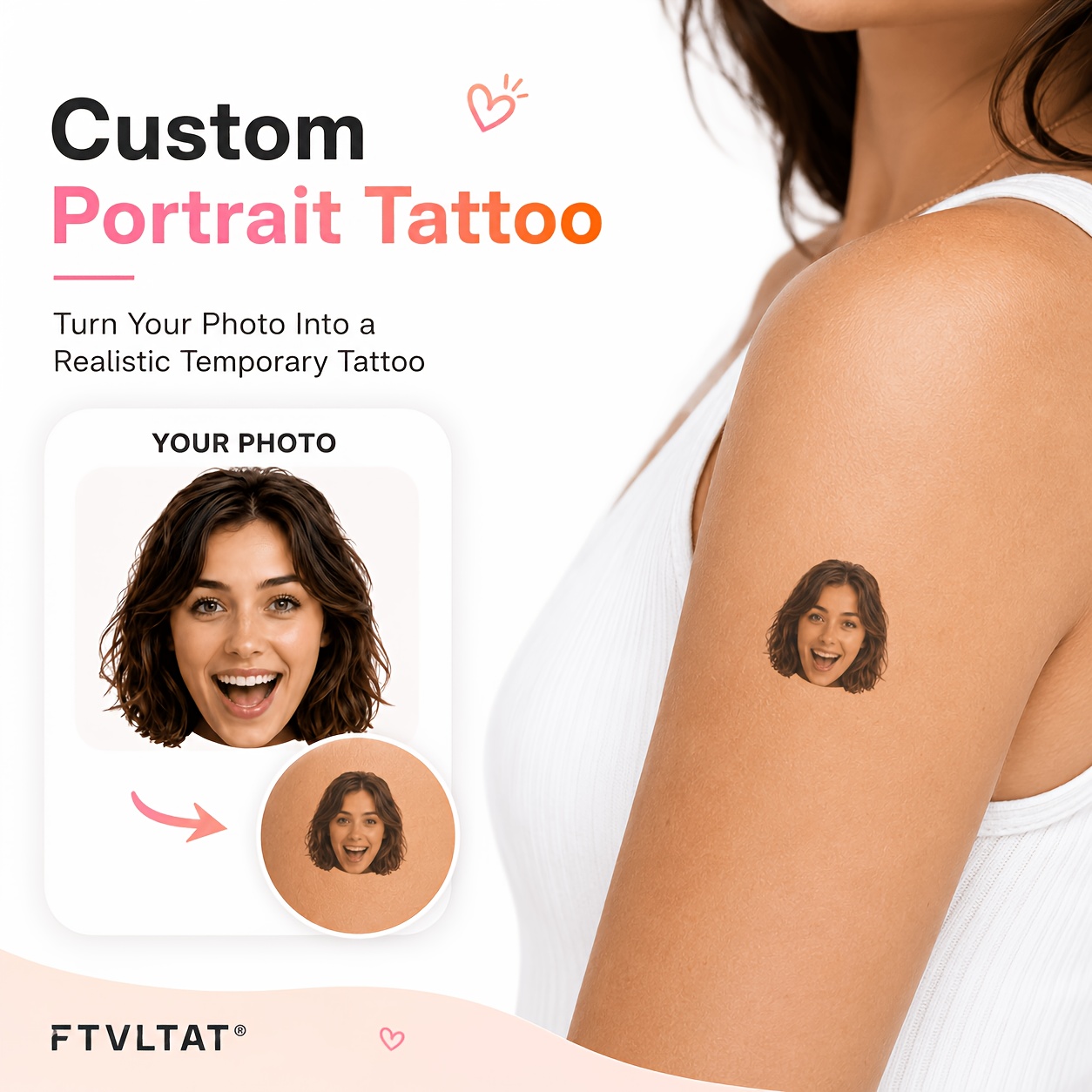 TEMU 20 Sheets Ftvltat Personalized Real Photo Face Temporary Tattoos, Custom Circle Portrait Picture Waterproof Fake Tattoo Stickers, Birthday