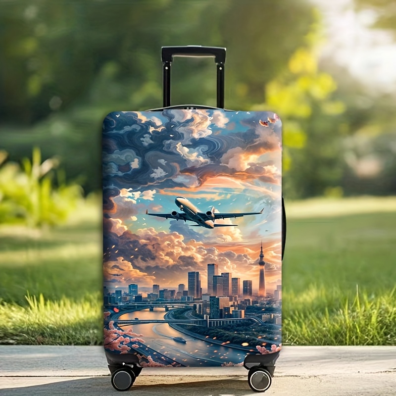 TEMU Essential Travel Items - City Airplane Patterned Suitcase Cover, Universal Wheel Elastic Luggage Dust Cover, , Suitable For Elastic Suitcase