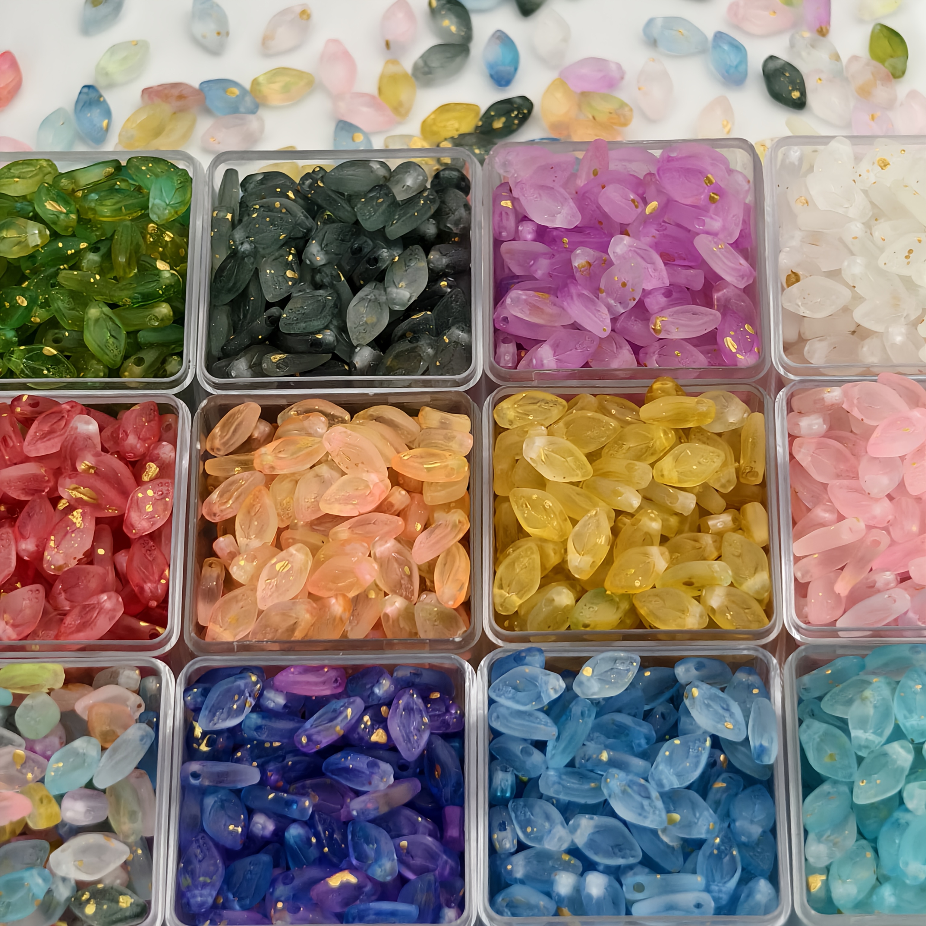 TEMU Lot de 204 perles feuilles multicolores à dorés de 10 mm, perles feuilles dégradées semi-transparentes - Fournitures pour arts, artisanat et