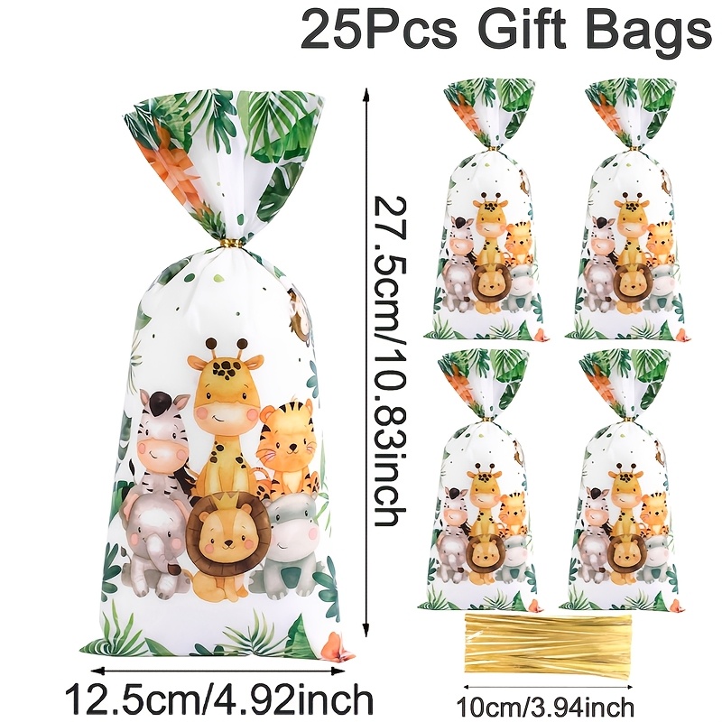 TEMU 25/50pcs Jungle Animal Theme Gift Bag, Candy Bag With Twist Tie, Gift Wrapping Supplies Candy Bag For Holiday Birthday Party Gift Bag, Shower
