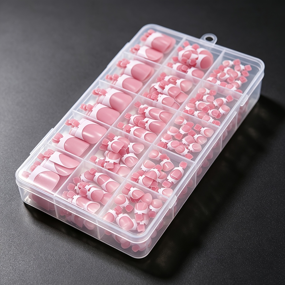TEMU 150pcs Short Square French Tip Press On Toe Nails & False Nail Tips Suitable For Women, Nude Pink White Acrylic Full Cover Fake Nails With