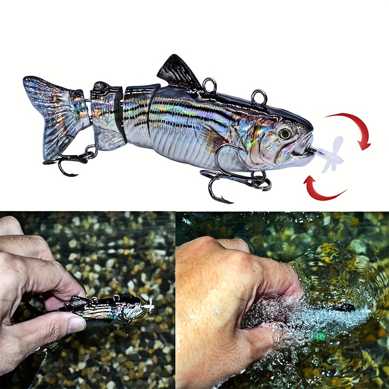 swimbait elétrico recarregável por usb - multi-articulado,   de pesca autonavio com iluminação led, à   dágua, 10cm/3.94in, ideal para presentes de       pais detalhes 0