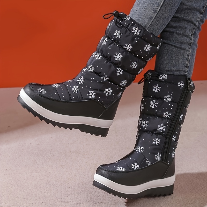 

Women's Fashionable Mid-calf Snow Boots - Comfortable, Casual With , Non-woven Fabric & Plush