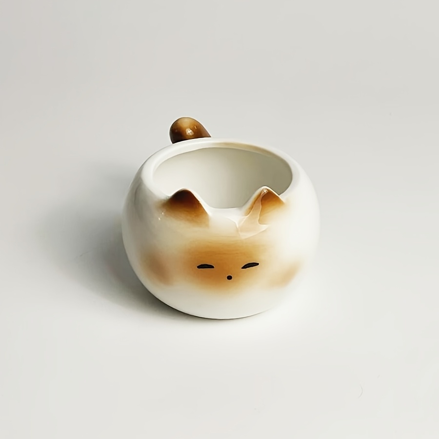 TEMU 1pc Adorable Siamese Cat Ceramic Mug With Handle, Office And Home Use Water Cup, Round Rolled Kitten Mug, Cute Coffee Cup Suitable For Coffee, Milk, Juice, Black Tea, For Cat Lovers, 210ml/7.1oz