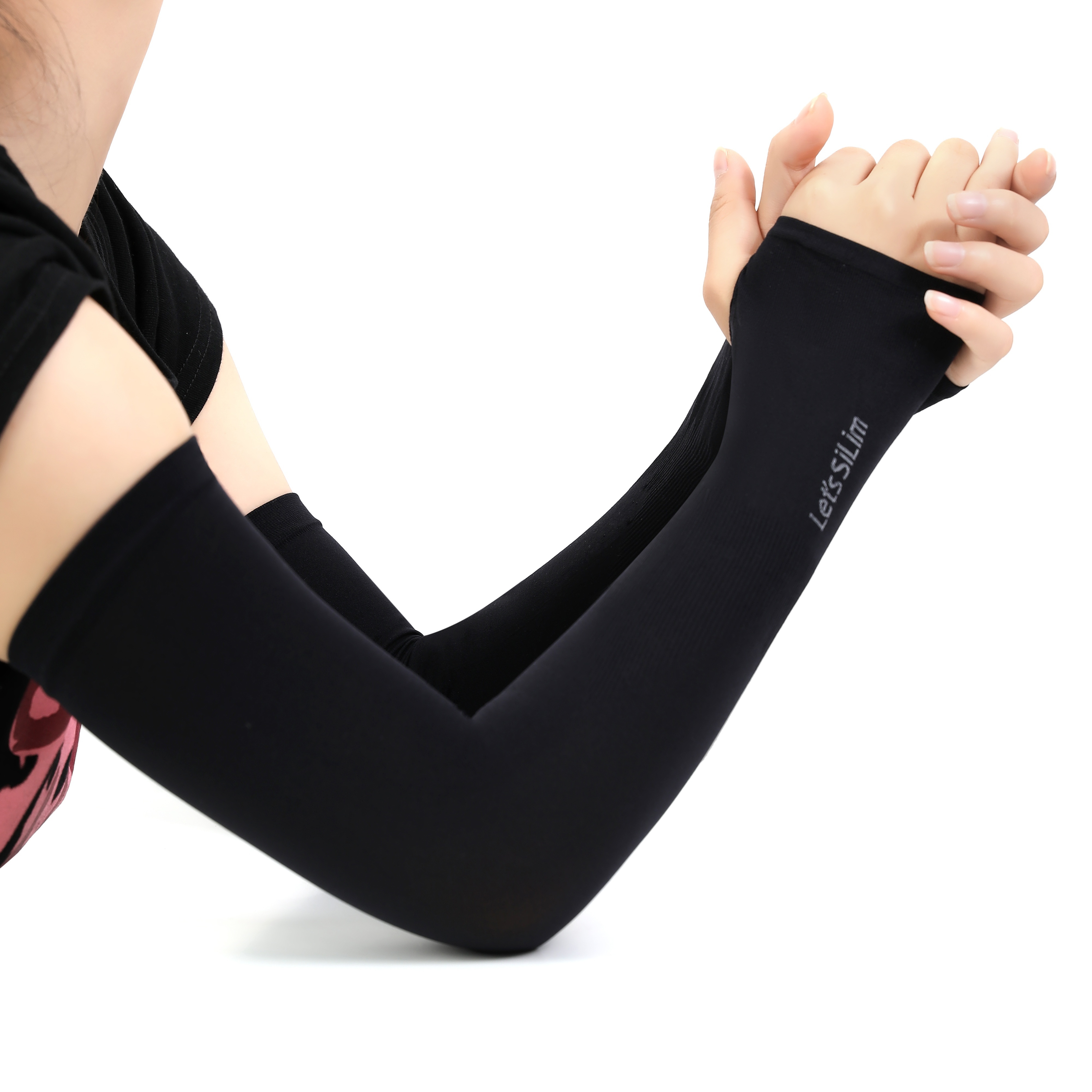 Image of 2pcs (1 Pair) Women's Ice Silky Fiber Fabric Arm Sleeves, Cooling Arm Covers For Running, Fishing, Cycling