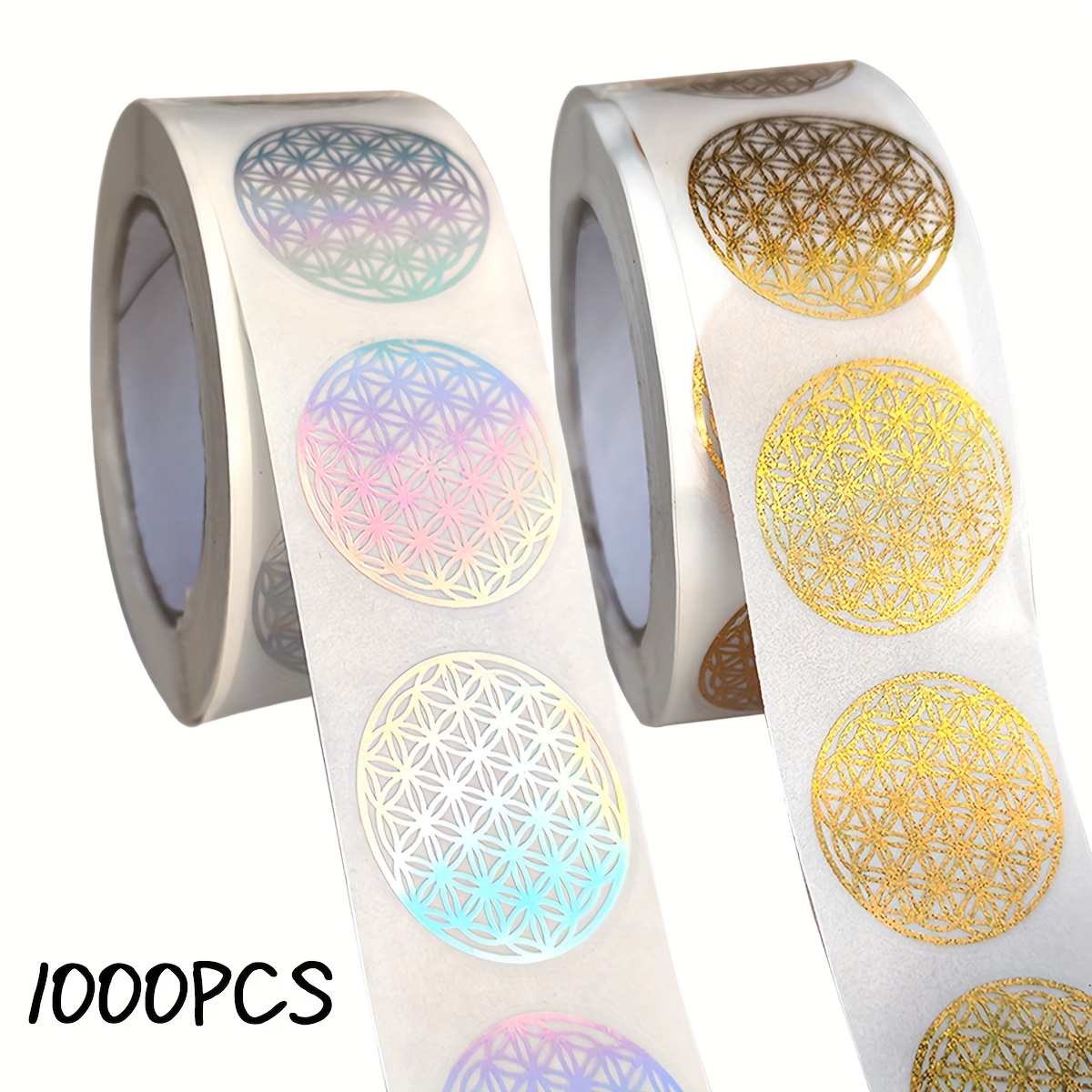 E-shop 500/1000 Stück Aufkleber Rolle, Holographische Runde Verschluss-Etiketten für Verpackung, Scrapbooking DIY-Bastelarbeiten - Goldene/Silbere