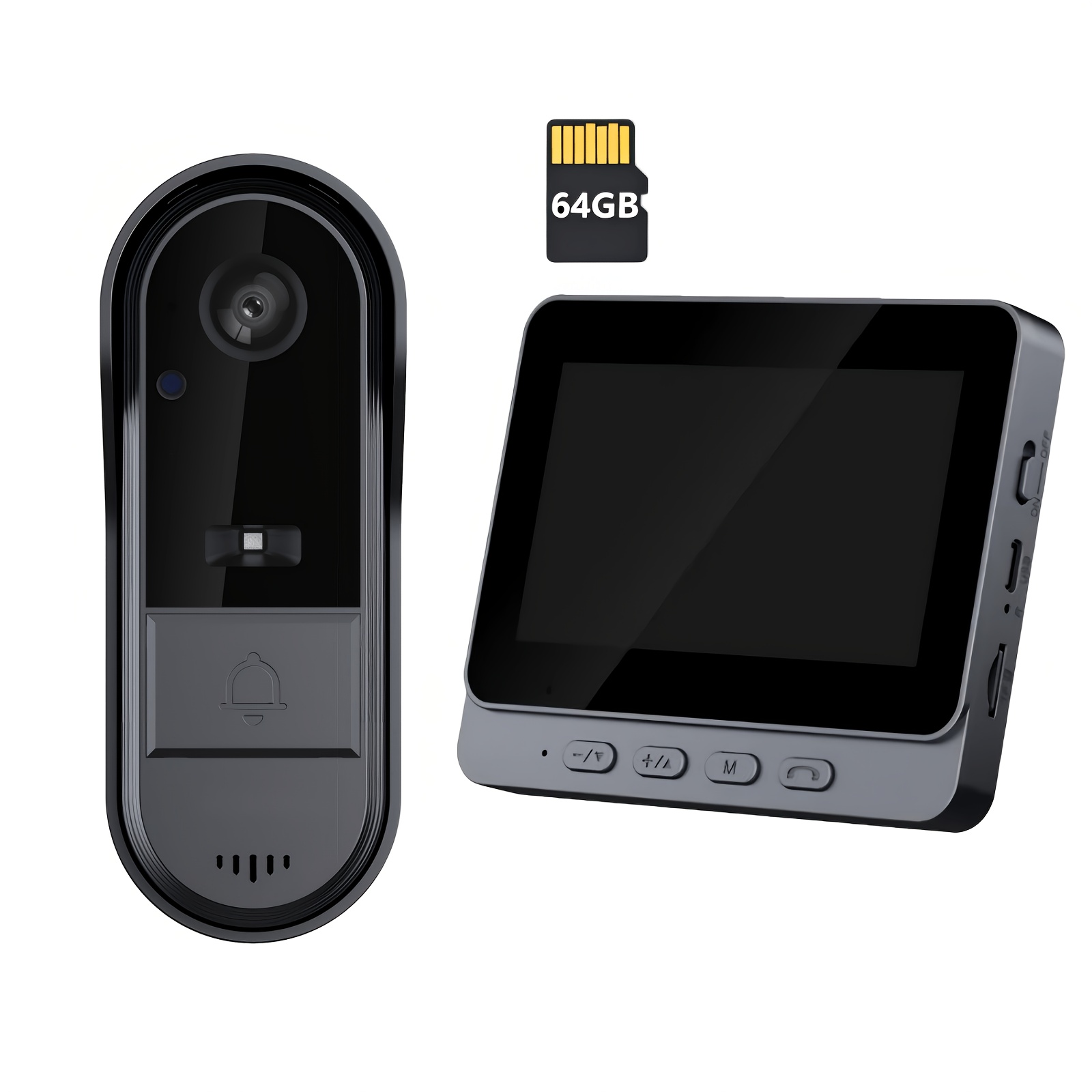 TEMU de porte fil avec caméra | 1080P FHD, écran 4,3', WiFi/application, stockage local sur carte SD, vision
