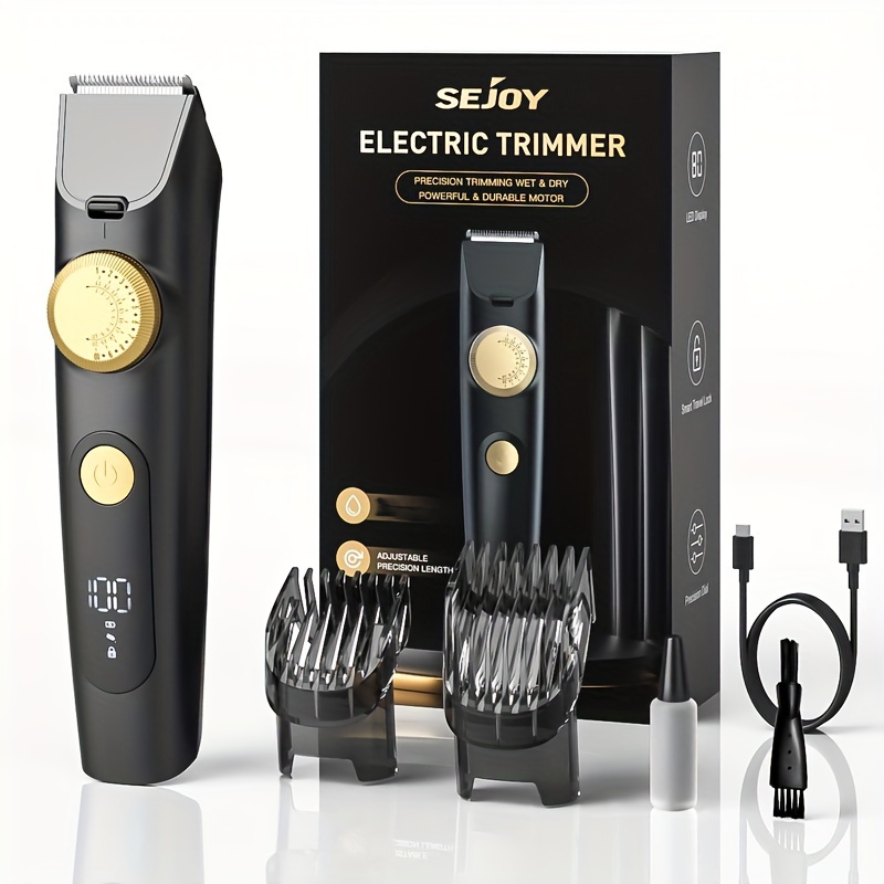 TEMU Professional Cordless Hair Trimmer For Men, Beard And Body Trimmers With Led Display, Adjustable Cutting Length Hair Trimming At Home For Adults And Children