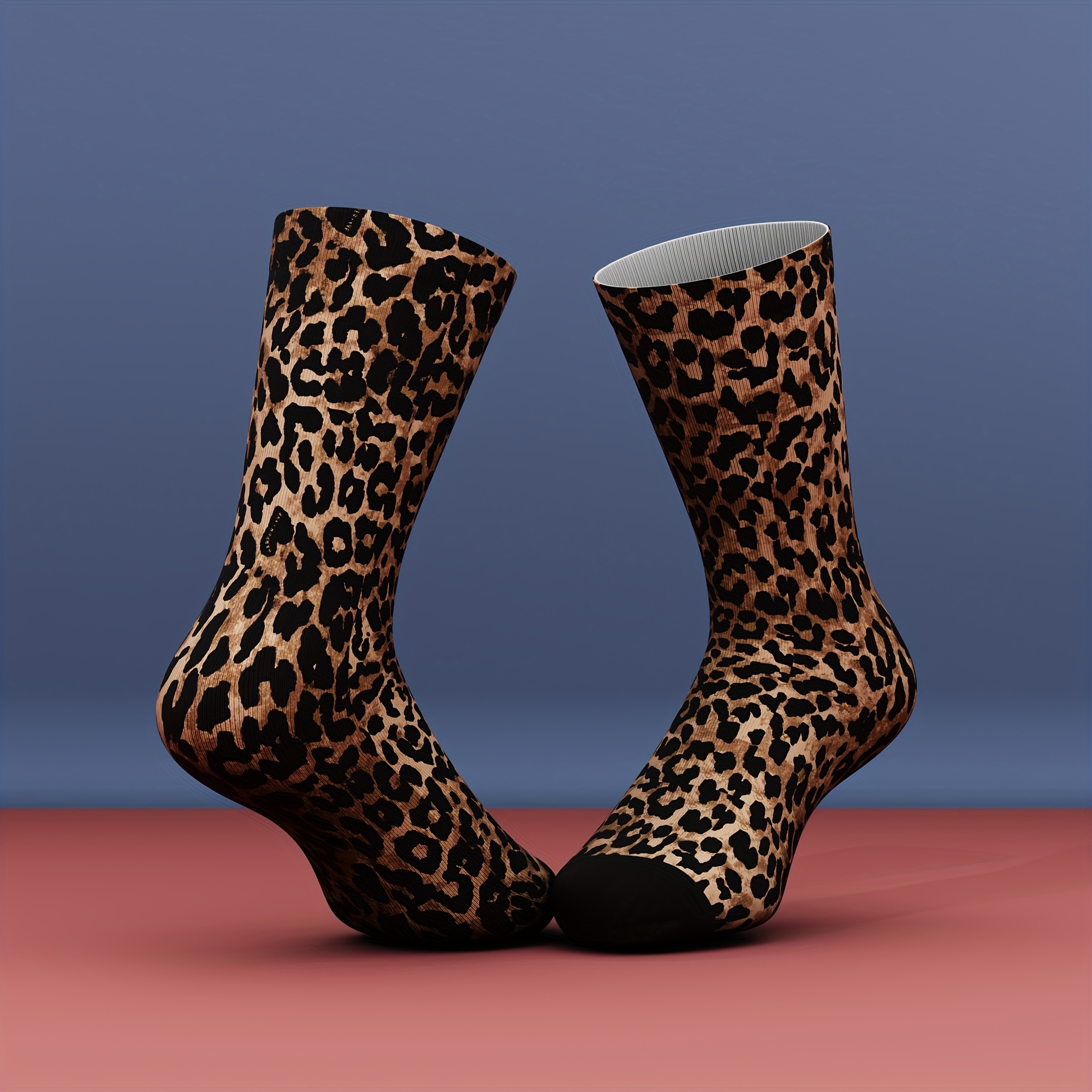 

A Pair Of Mid-calf Socks For Men And Women, Leopard Print 3d Print, Suitable For Outdoor Casual Wear