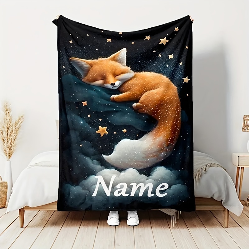 

1pc Customized Creative Fox Print Fleece Blanket, Customized, Personalized Soft And Warm Fleece Blanket, Suitable For Sofa, Bed, Travel, Camping, Living Room, Office - Machine Washable, ,