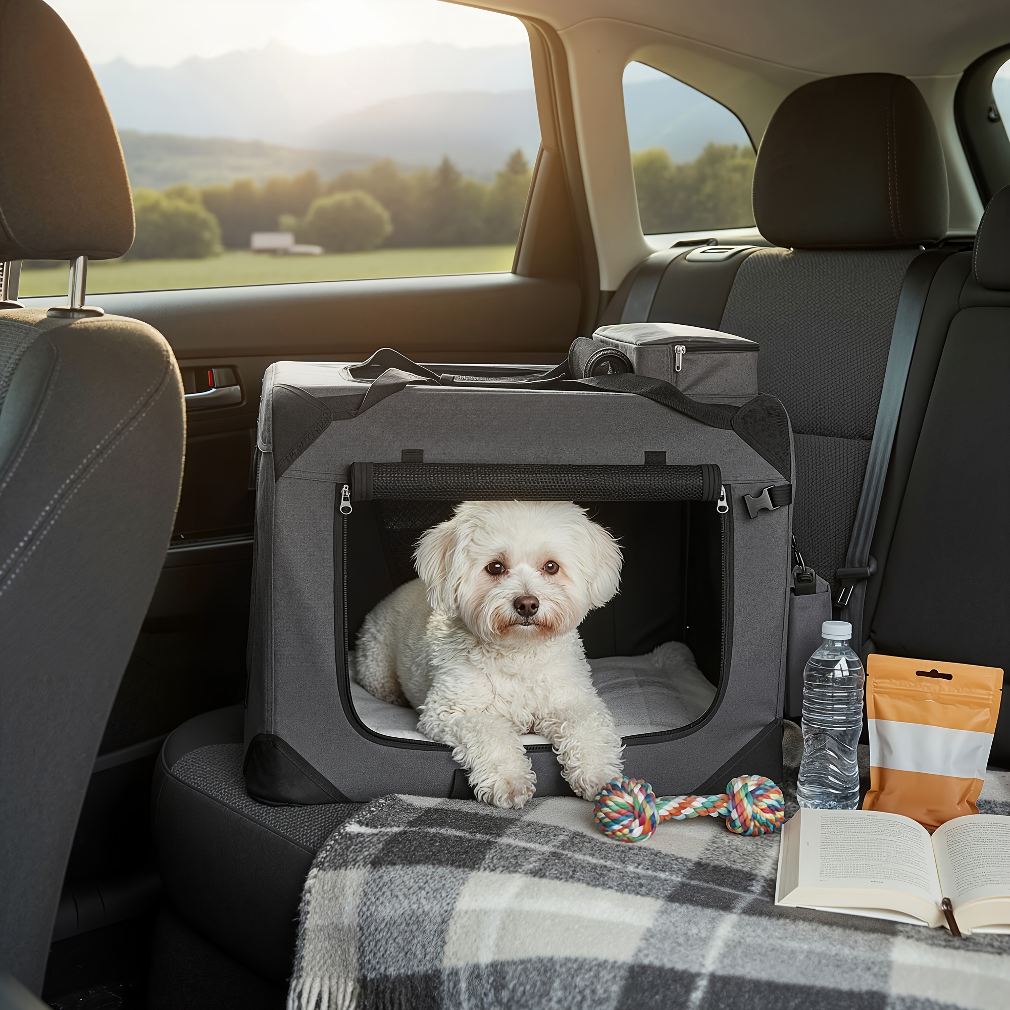 Image of Foldable Dog Box, Dog Transport Box, S, Dog Bag, Oxford Fabric, Mesh Fabric, Breathable Portable Transportable, Metal Frame, With Handles, Pockets, 50 X 35 X 35cm