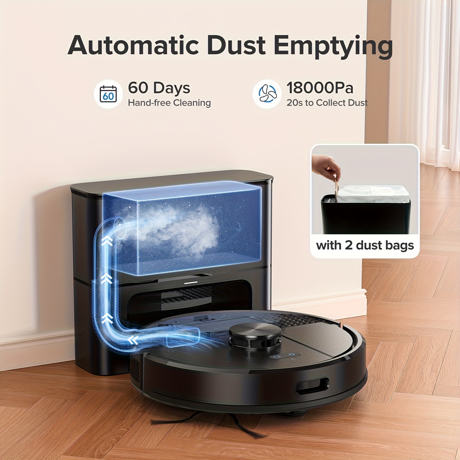 Self-Empty Station, Auto-Empty Dock, Automatic Dust Collection, 2.5L Dust Bag, 60-Day Self-Emptying, 18000Pa Suction 20s to Collect Dust, Compatible   SL60D, SL60Ultra, L20Ultra Robot Vacuum Cleaner, Black, Vacuum Cleaner Accessories, Home Cleaning Aid,  , Durable Plastic,   Suction, Smart  ,  , Sturdy Construction, Smart Home Users, Vacuum Attachment Accessorie, Shop Vac Attachment, Vacuum Accessorie