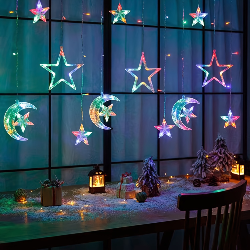 A Warm Light/Colorful Light LED Curtain Light from The And Star Series, Featuring a 3-Meter Adjustable Mode for Ramadan, Eid Celebrations, Weddings, Valentine'S Day Parties, And Home Decoration