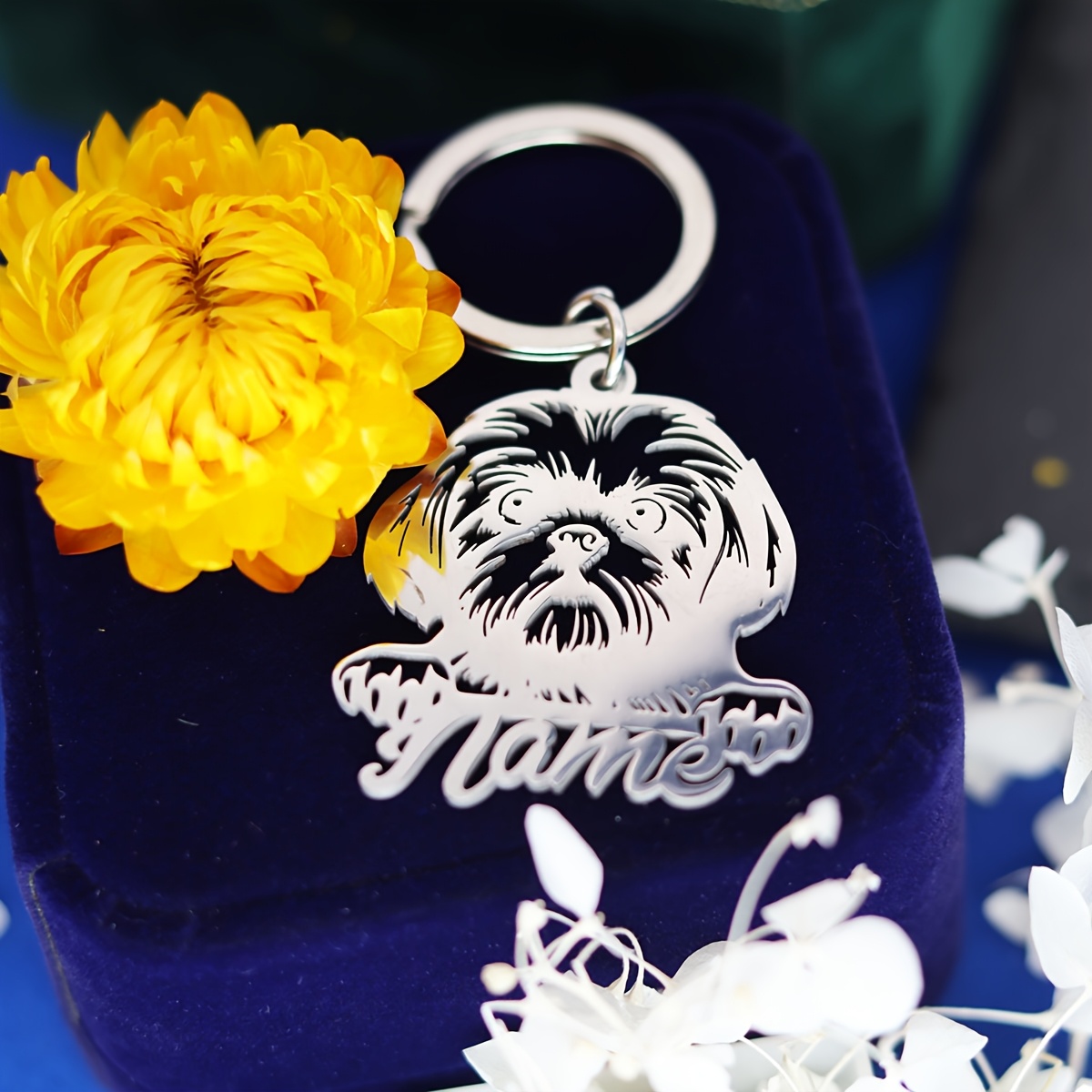 TEMU Custom Shih Tzu Keychain, Adorable Design With Name Engraving, Stainless Steel Keyrings For Men And Women, Perfect Gift For