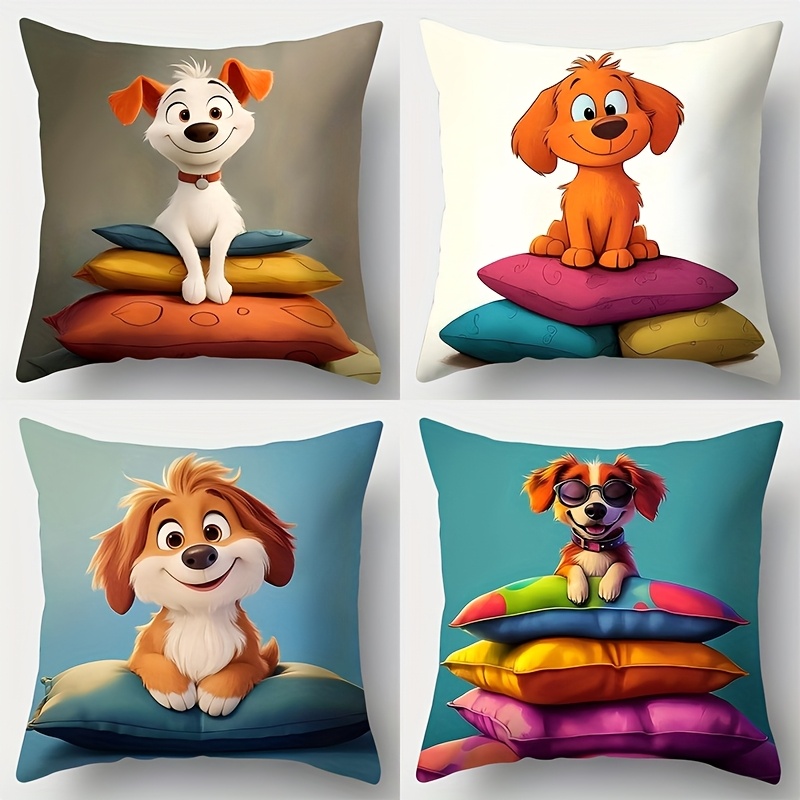 TEMU 4pcs Set, Sofa Pillowcases, Cute Charming Puppy Pillowcases, 44.96cm X 44.96cm, Single-sided Printing, Home Decoration, Sofa Lumbar Pillowcase,