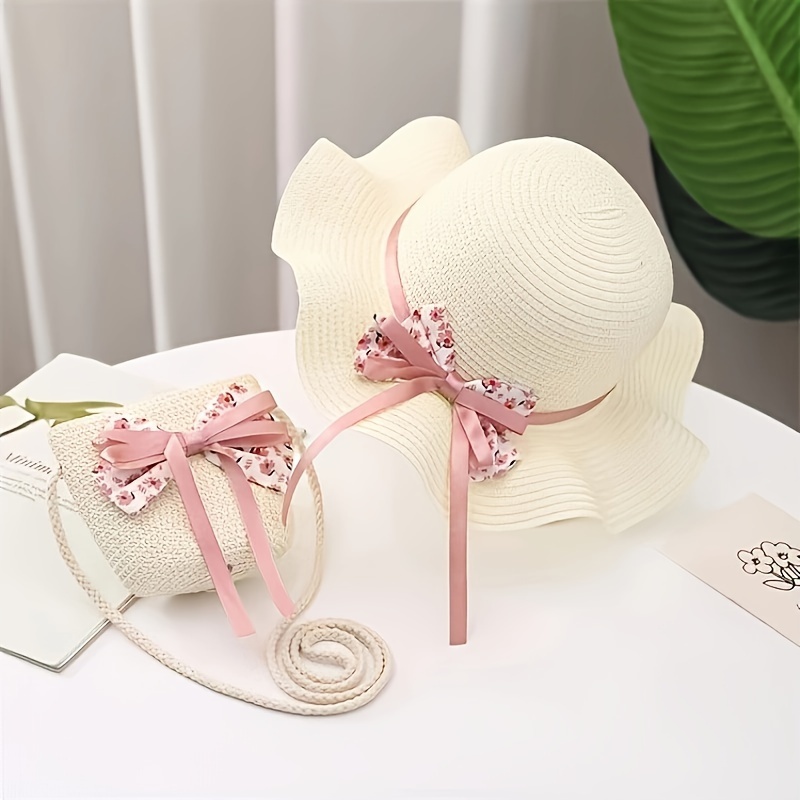 *'s Summer Sun Hat, 2pcs Straw Set, Girls' Sun Protection Beach Hat  Rattan Sun Hat
