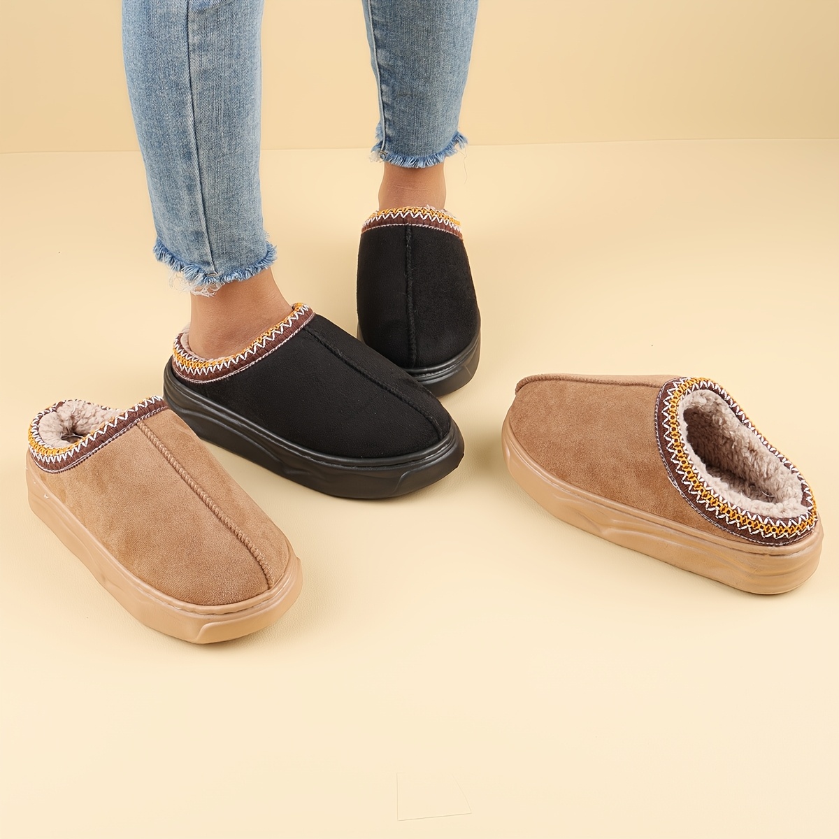 

-lined Winter Slippers For Couples - Fashionable Sole, Indoor Shoes With Eva Sole