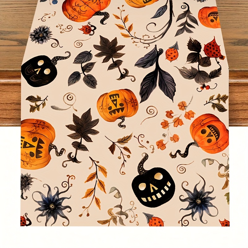 

Halloween Pumpkin Table Runner - 1pc, Polyester Fabric, Machine-made Festive Party Decor, Spooky-themed Holiday Tabletop Accessory