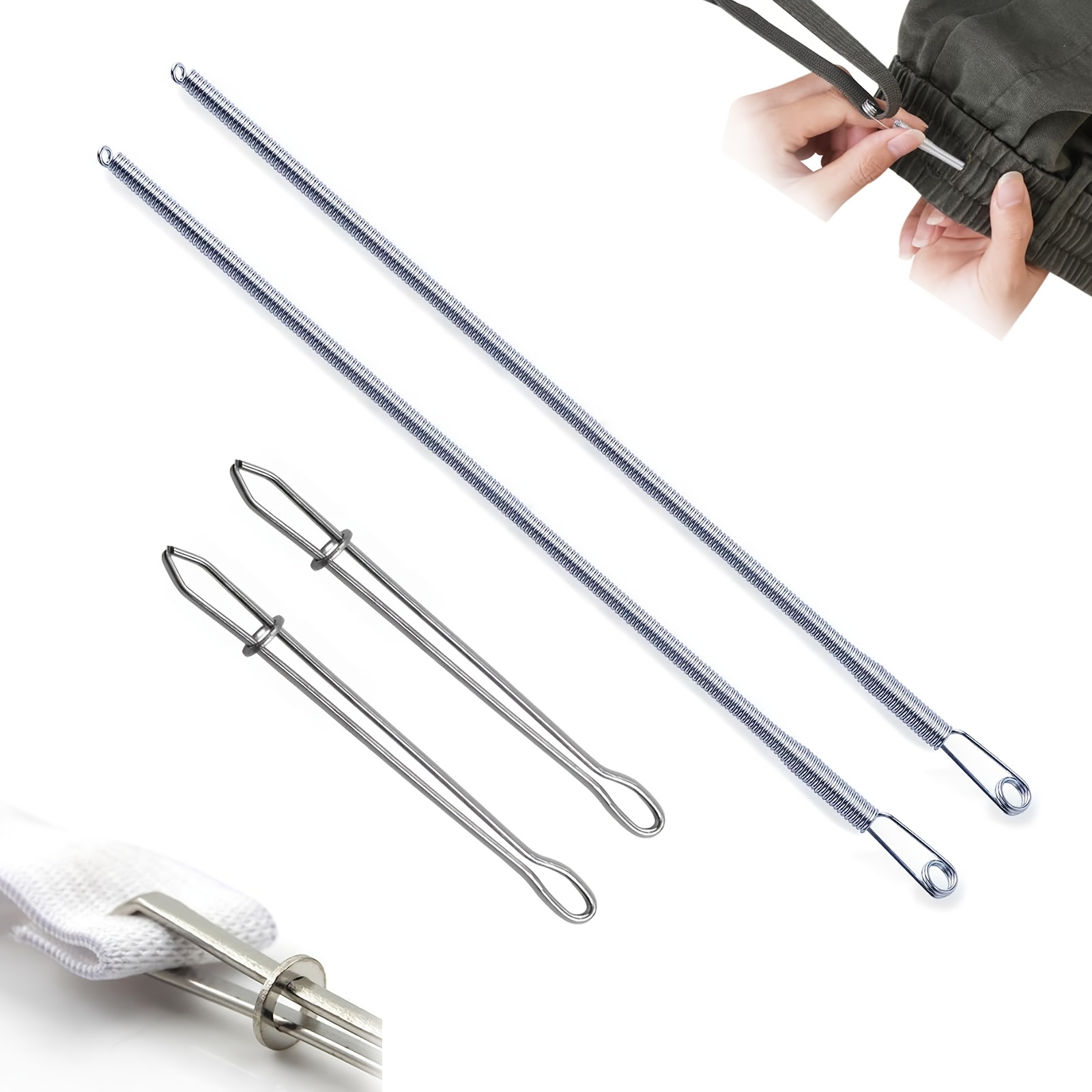 TEMU 4pcs Drawstring Threader Tool, Stainless Steel Long Loop Turner Sewing Tools And Short Rope Threading Clips, Bodkin Sewing Tools For Easily