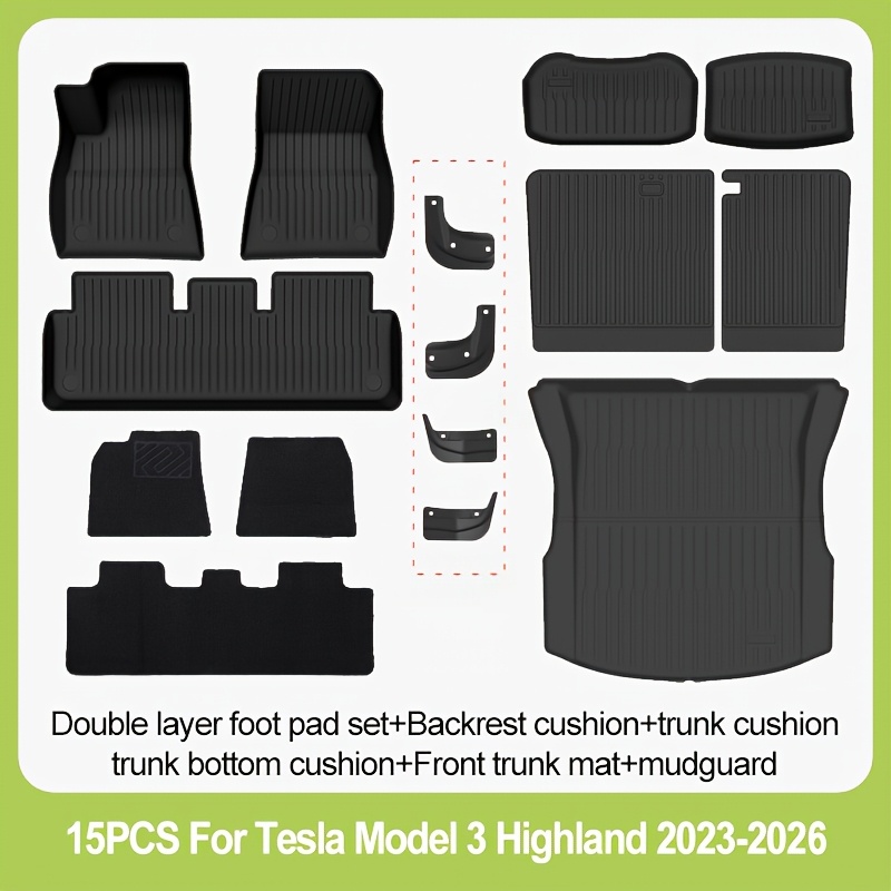 Image of Tpe Material Double-layer Foot Mats 15pcs Set, Suitable For Model 3 2024-2026 Left-hand Drive Models, Easy And Stylish, Wear-resistant And Non-slip, Applicable, , Protect