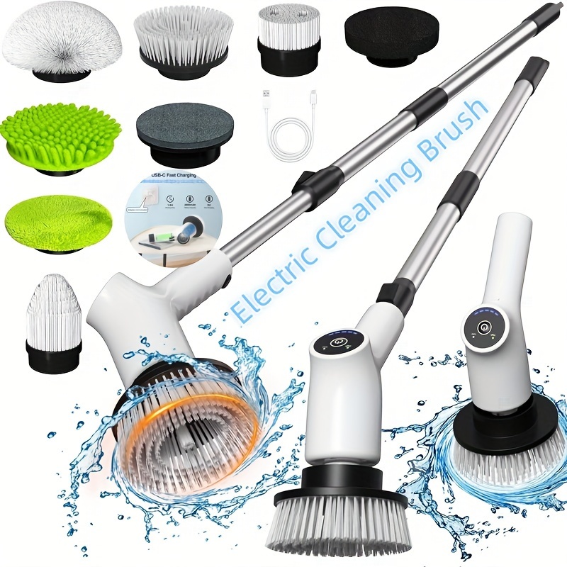 

Electric Rotary Scrubber, 2024 Upgraded Cleaning Brush, Cordless Cleaning Brush For Cleaning With Long Handle Shower Scrubber With 8 Brush Heads For Tub, Tile, Floor, Bathroom, Kitchen, Car