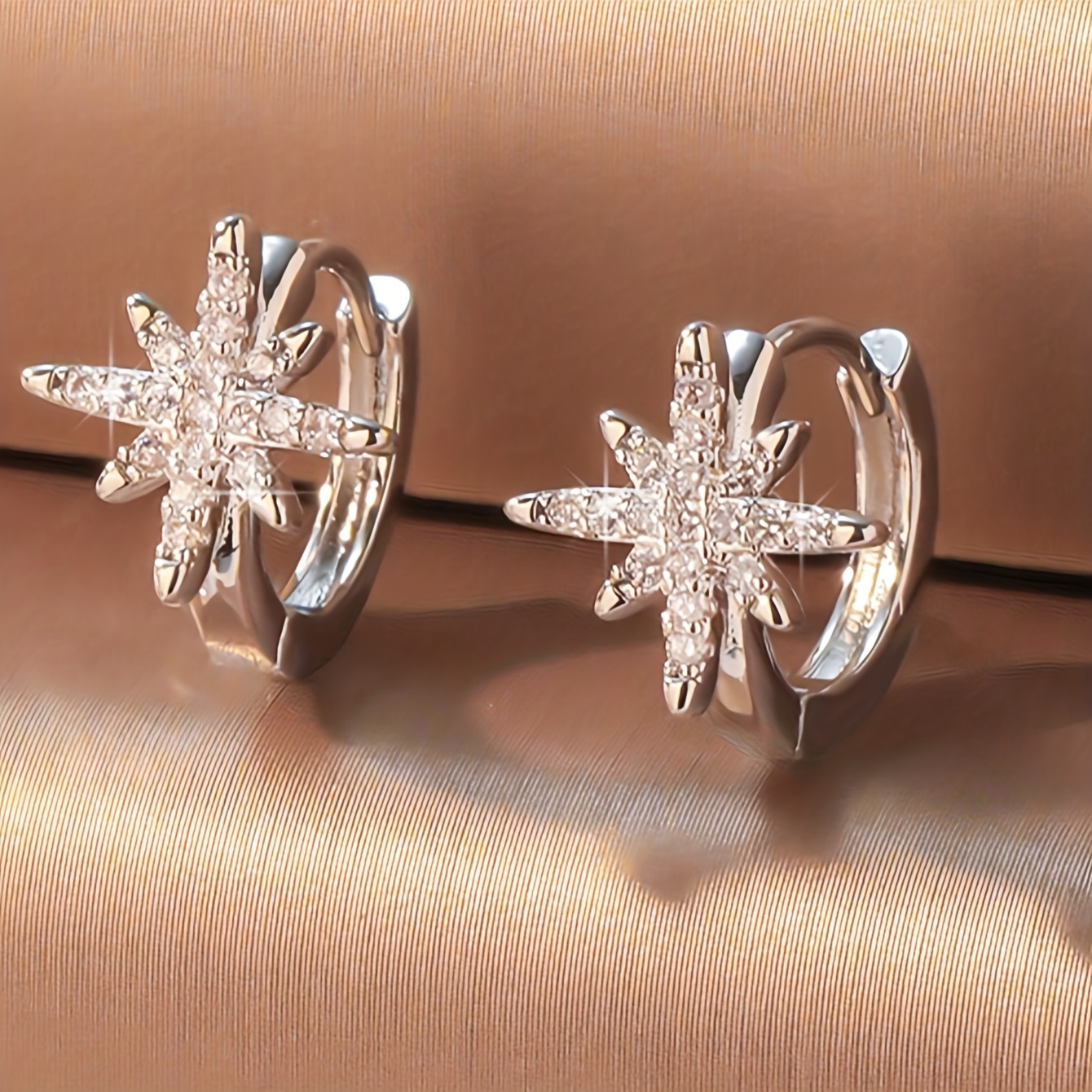 TEMU 1 Pair Of Luxurious Temperament Copper Inlaid Synthetic Zirconia -pointed Star Ear Buckles, Fashionable And Shiny Women's Star Earrings, Dating