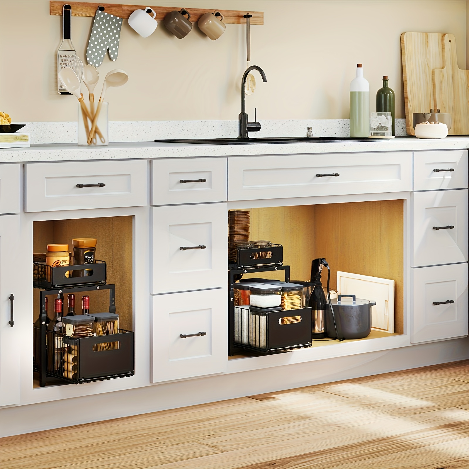 Pull Out Drawers for Cabinets, No Drill Cabinet Organizer