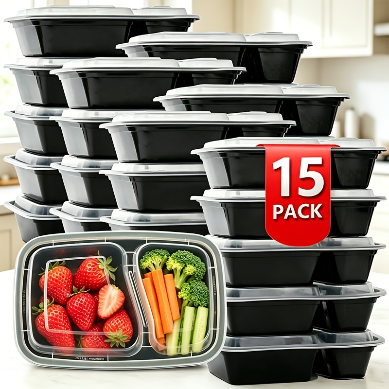 TEMU 15 Pack 30oz Divided Food Containers & 2 Compartment Containers - Party Plates | Microwave/dishwasher/freezer Safe | Bpa Free, Airtight | Bento