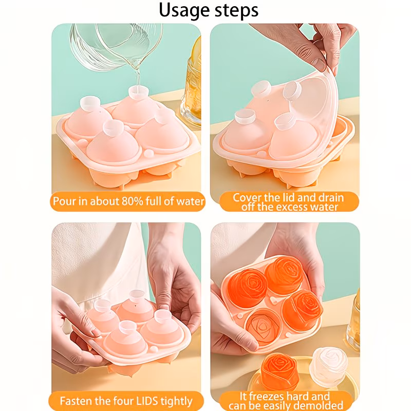 food grade rose shaped large mold whiskey ice making tool household silicone freezing ice tray spherical s home kitchen refrigerator accessory Product details 5