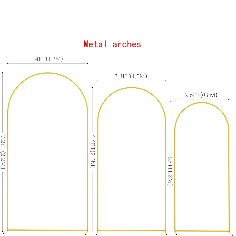 TEMU Juego de 3 piezas de base decorativa metálica de 0.8 m x 1.8 m / 1 m x 2 m / 1.2 m x 2.2 m, soporte multifuncional para decoración de fiestas al