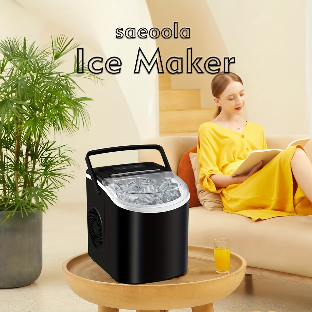 

Saeoola Countertop Ice Maker, 9 Ice Cubes In , Self-cleaning Ice Maker With Ice And Basket, 2 Sizes Of Bullet Ice For Home Kitchen Office Parties.