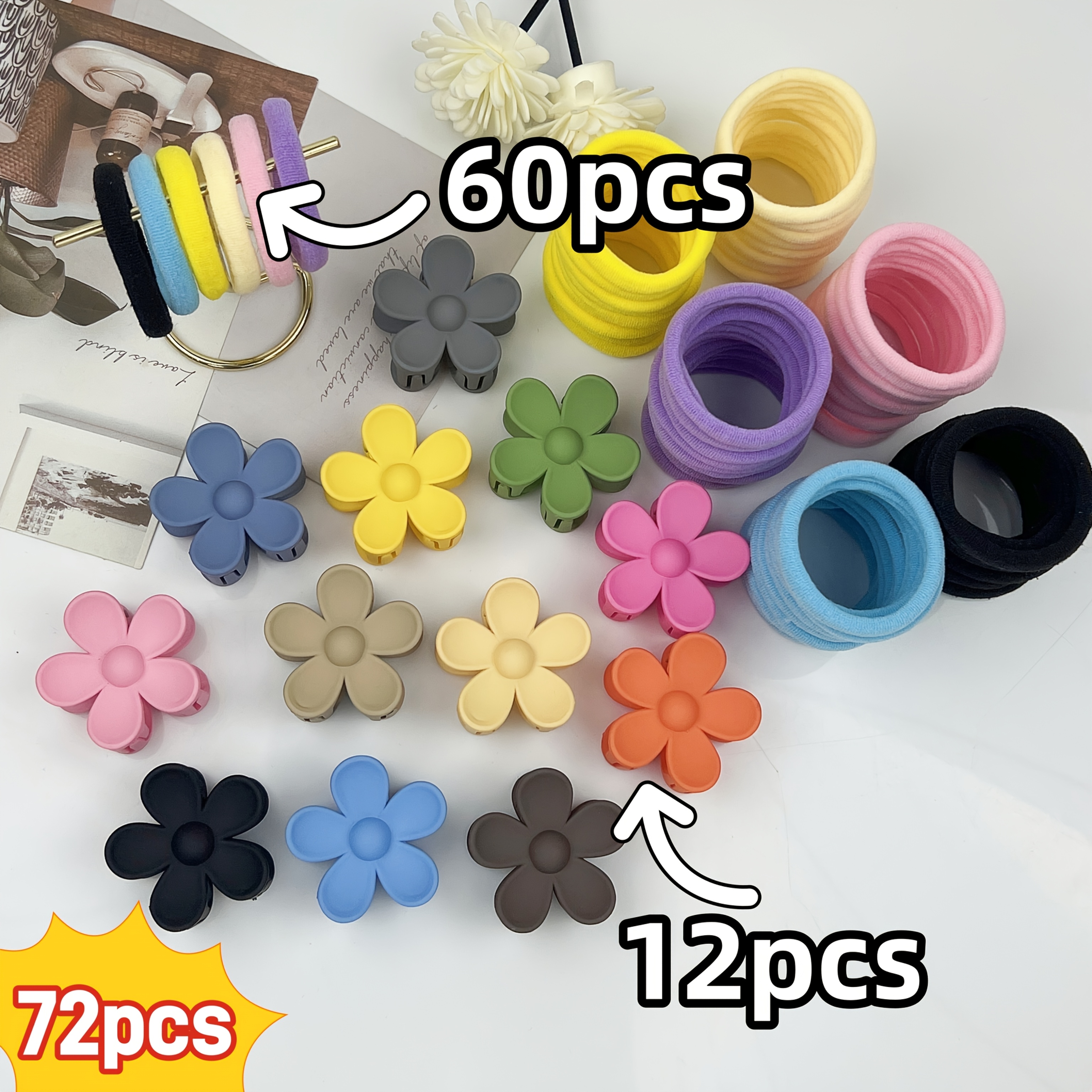 72pcs Set Of Macaron-colored Hair Clips, With Candy-colored Flower-shaped Hair Grips And Headbands. -colored Hair Accessories, Non-fading, Suitable For Festivals And Weddings, Applicable To Occasions.