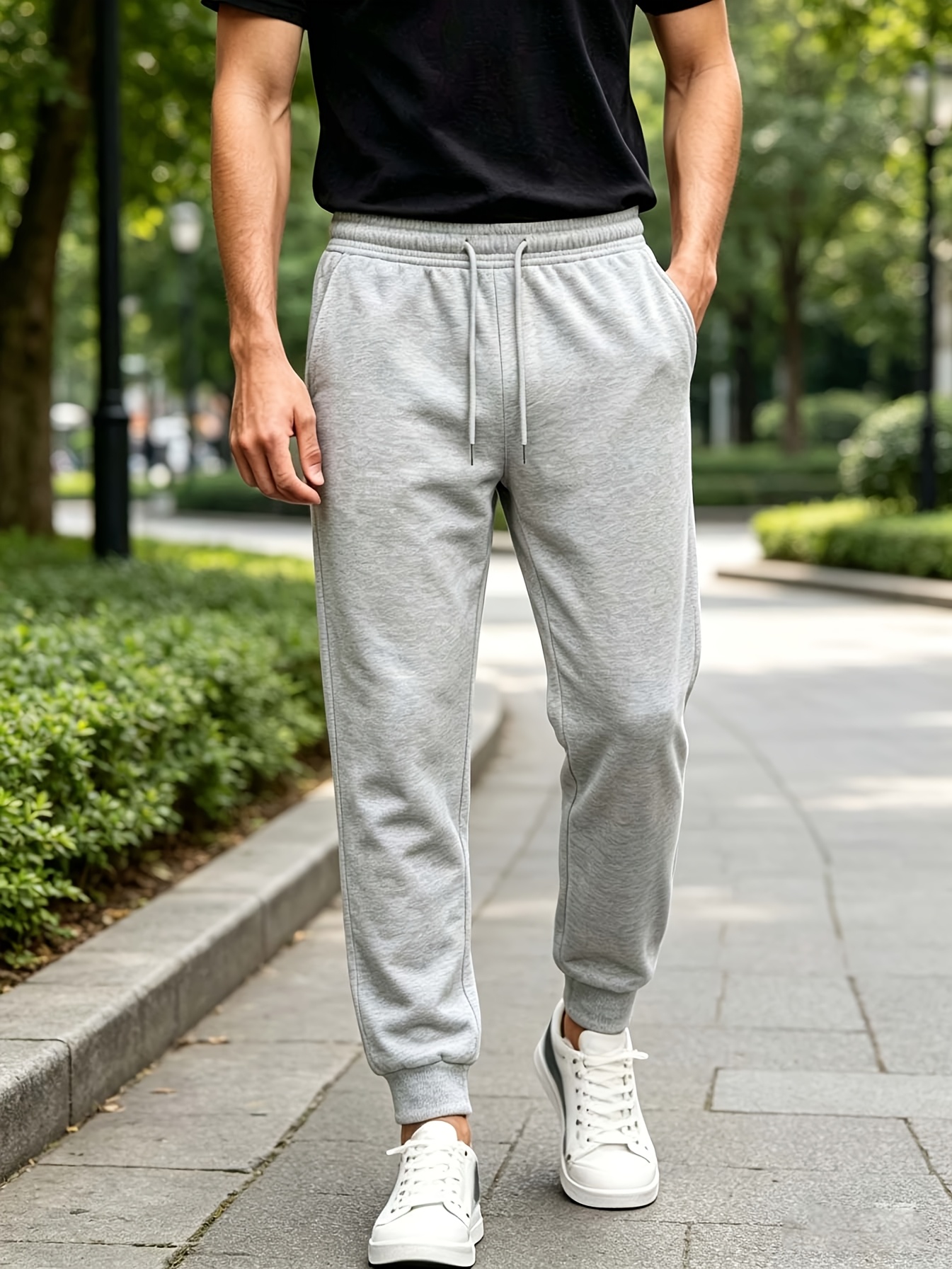 pantalones casuales para hombre, cómodos con cintura elástica y cordón ajustable  ,   libre, prácticos bolsillos   para almacenamiento,       mantiene  , ideales para correr, ir de compras y uso doméstico
