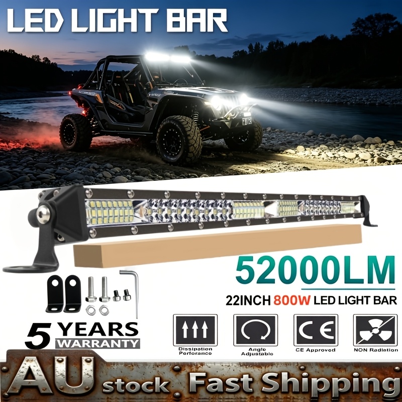 TEMU 2026 -slim 12/22-inch Led Dual-row Off-road Lights, 6500k, Durable 6063 Aluminum Housing, Suitable For Off-road Vehicles, Vehicles, Atvs, And
