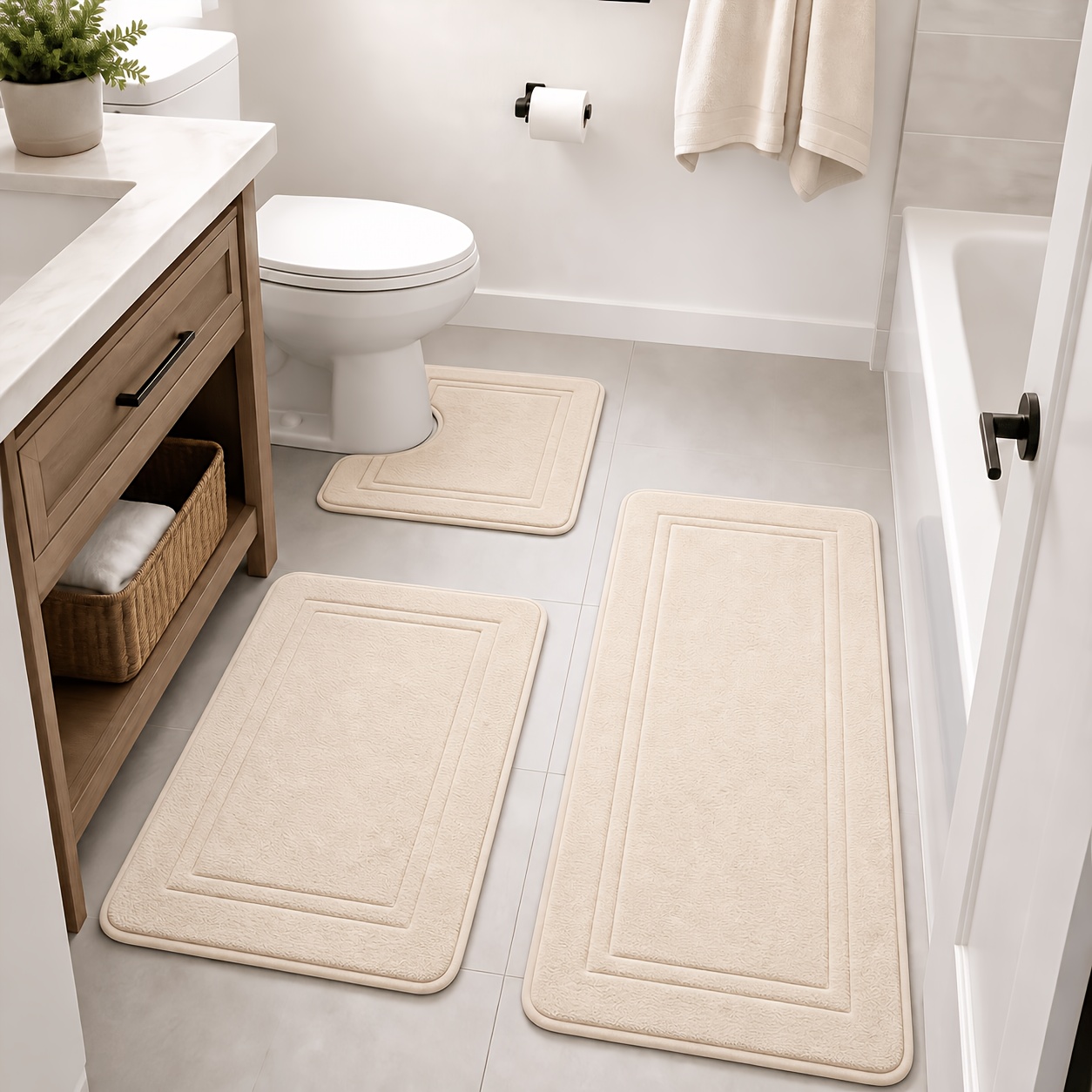 TEMU 3-pack 25d Sponge Bath Mats - Super Absorbent Non-slip Shower Rugs, Thickened Soft Bathtub Floor Mats For Shower, Bathroom - Heavy-duty For