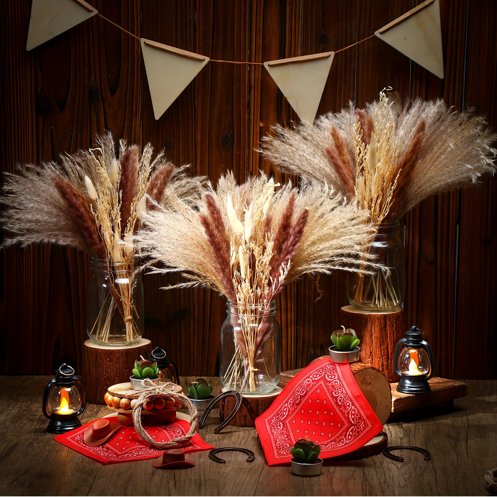 10 sets western cowboy centerpiece pampas grass mason jar Temu