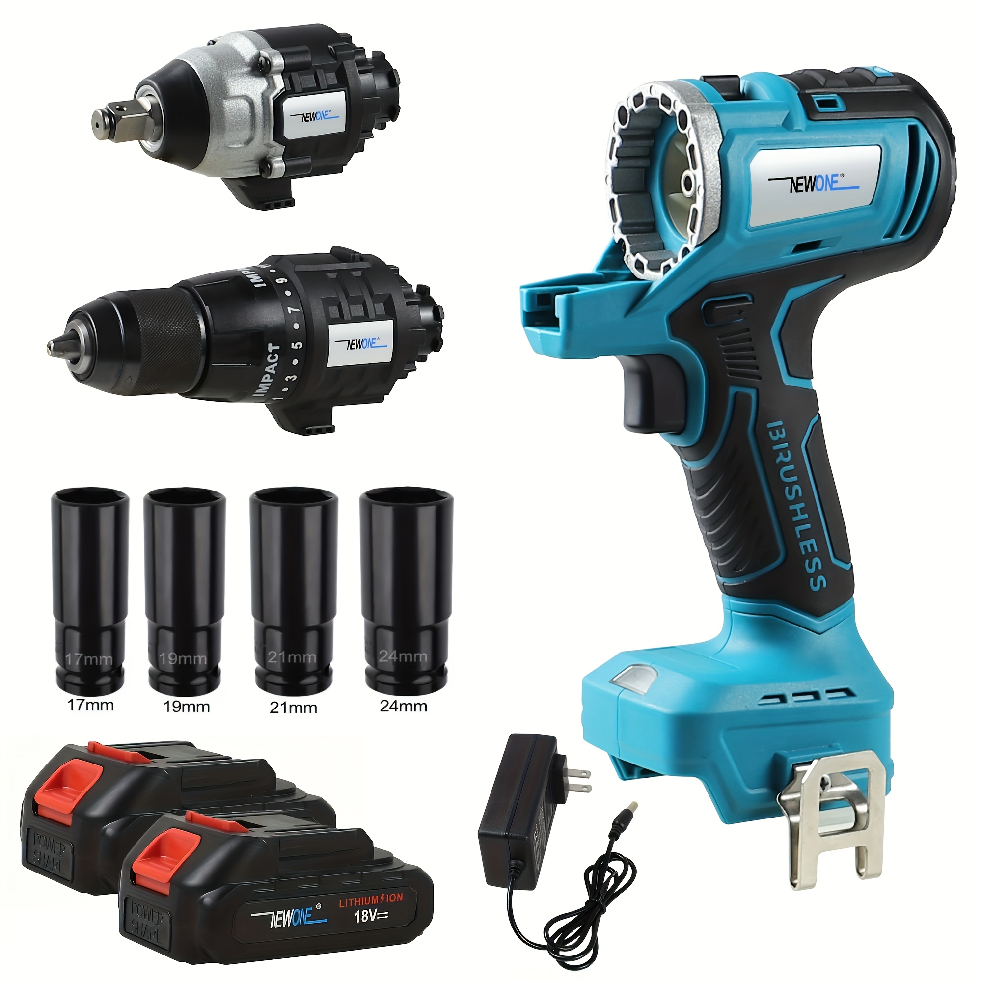 

18v Brushless Body Drill Attachment Wrench Attachment 2a Battery Us Plug Charger 2 In 1 Power Tool Combo Kit 2-tool Set Cordless Tool Set