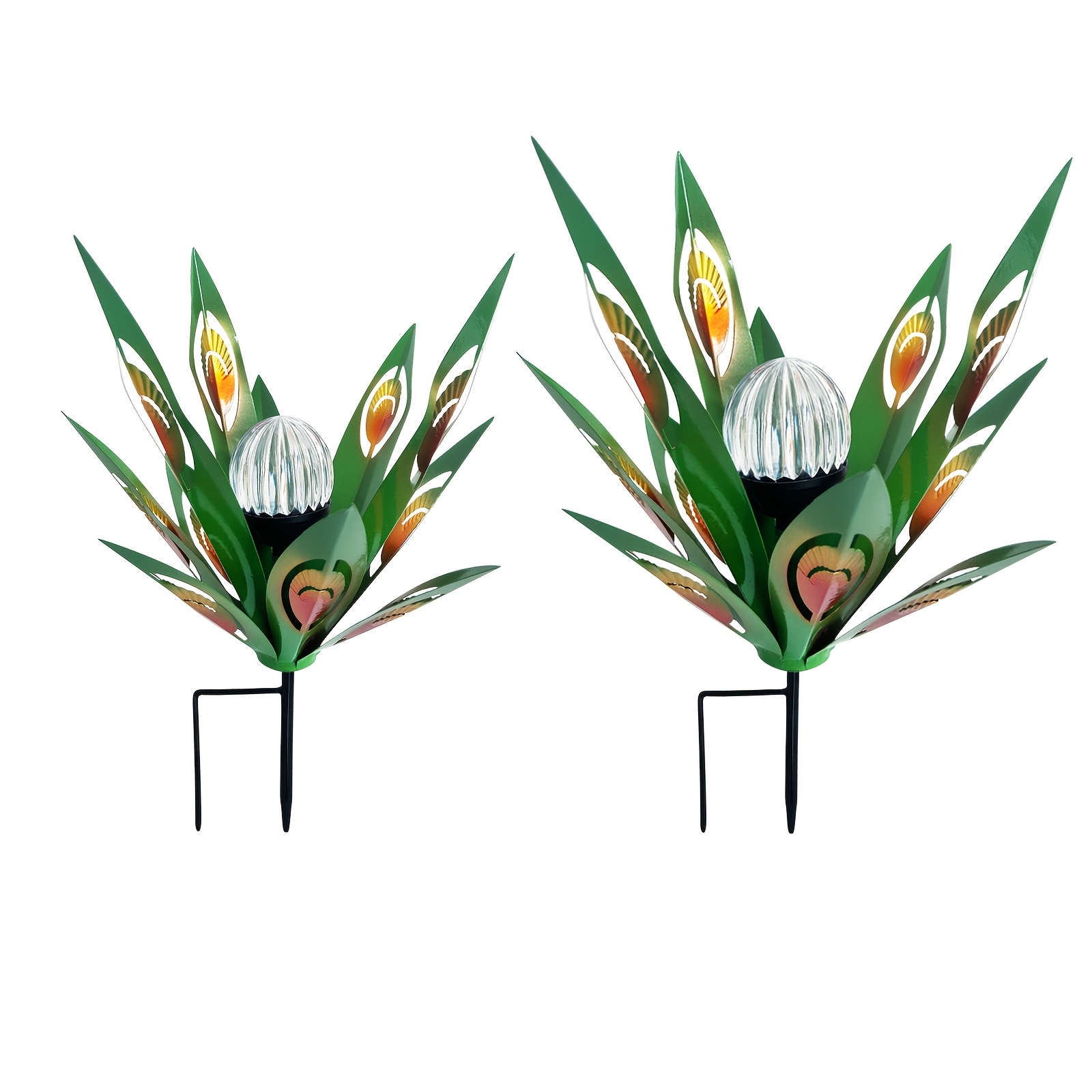 Image of Tequila Solar Energy Rustic Sculpture, Rustic Metal Peacock Agave Plants For Outdoor, Metal Peacock Agave Garden Yard Statue, Outdoor Lawn Ornaments Yard Stakes (2pcs)