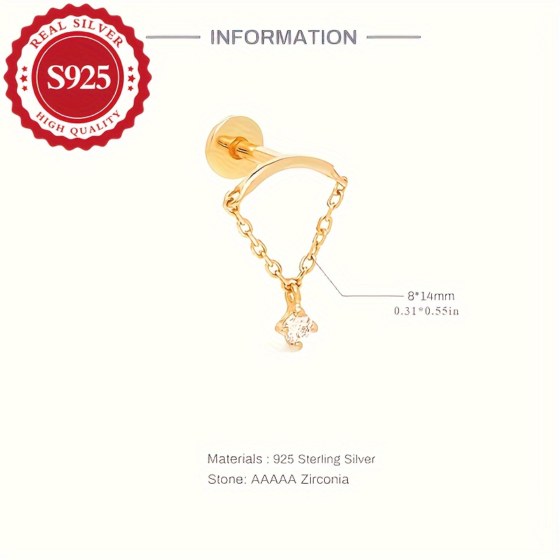 S925 Silver Flat Headed Threaded Ear Studs, Hypoallergenic Design