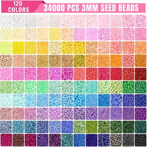 34000pcs 3mm seed beads for jewelry making 5 kinds of 120 colors small glass beads bracelet friendship bracelet kit with letter beads smile face beads suitable for diy arts and crafts