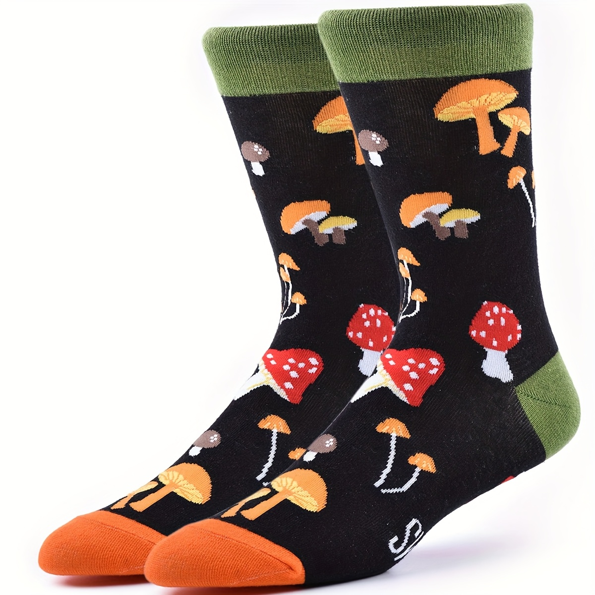 Image of A Pair Of Unisex Mid-calf Socks With Mushroom Prints, Suitable For , Warm, Comfortable, Durable, And Perfect For Casual Sports, Christmas Gift Ideas