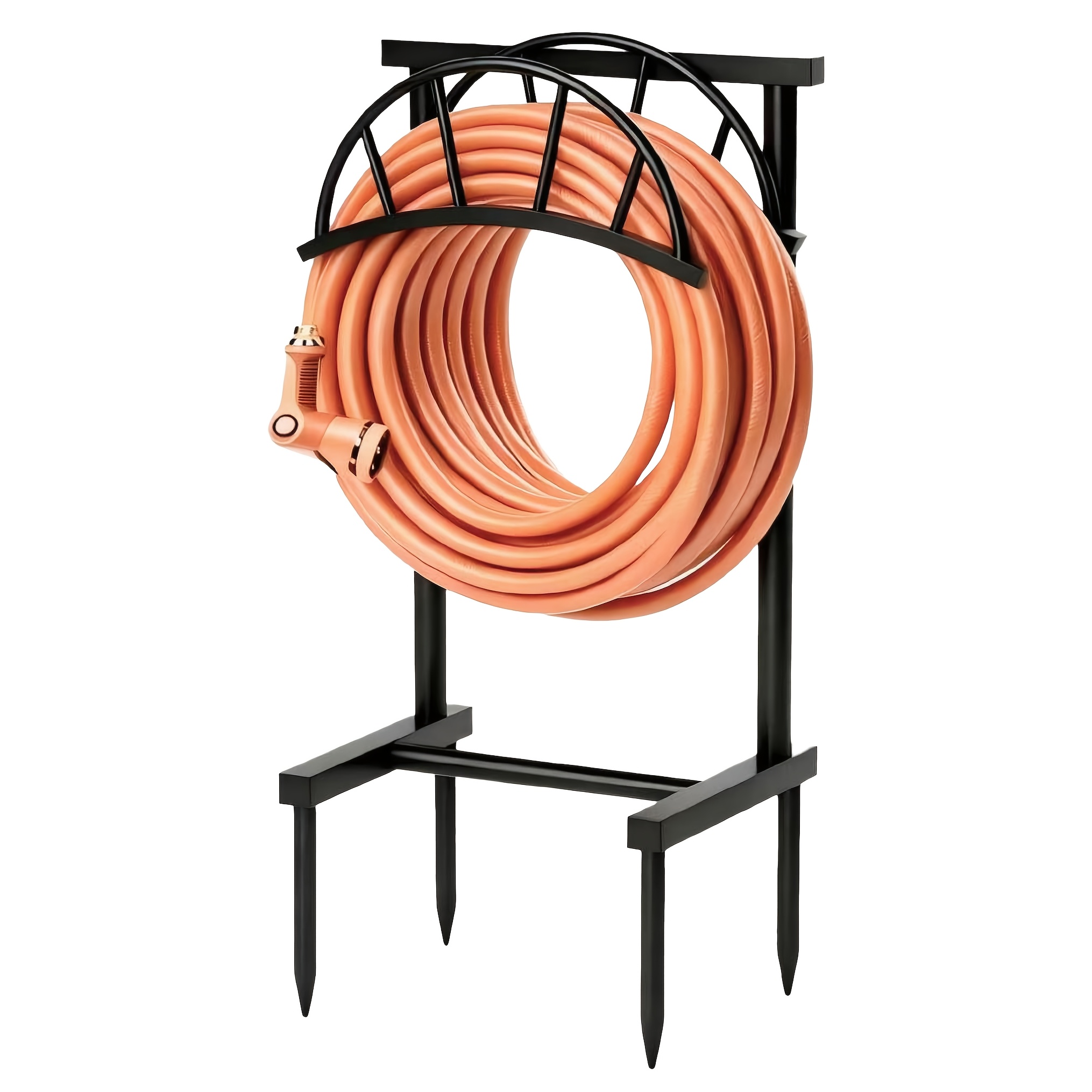 TEMU Garden Hose Holder, Heavy-duty Freestanding Hose Holder With 4-prong Base, Garden Hose Reels Organizer With Storage Shelf And Tool Hooks,