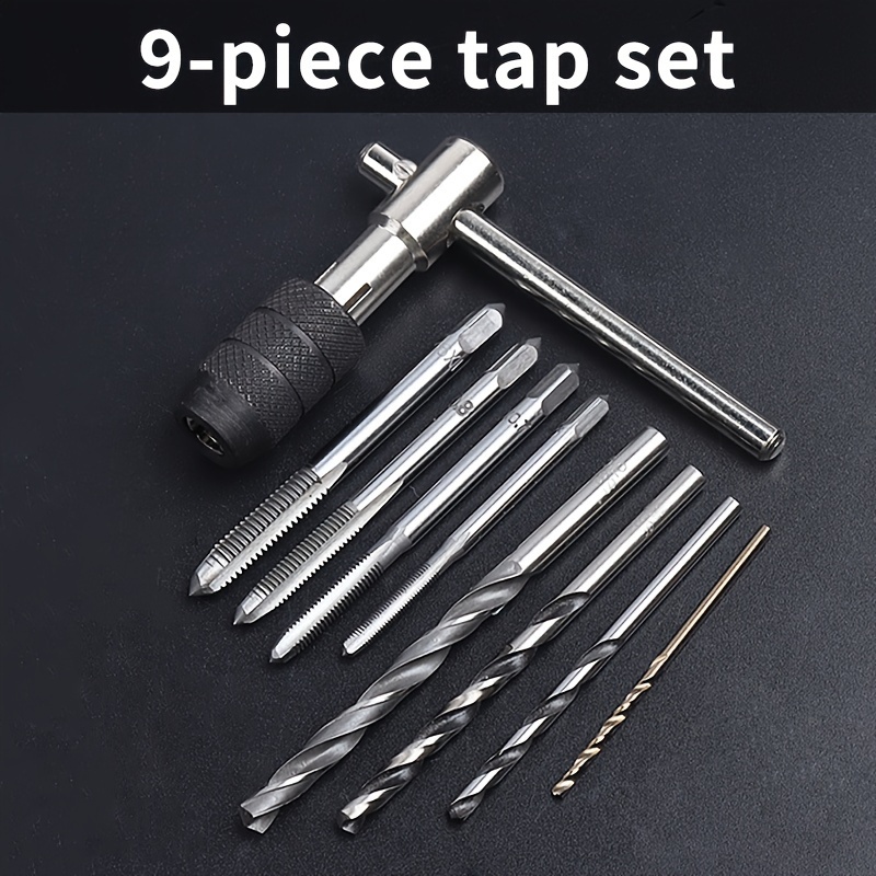 TEMU 9-piece Manual Tapping Set, Alloy Steel Thread Tap Kit With T-handle Wrench, M3-m12 Size Range, Threading Tool For Metal, Wood, Plastic Without Electricity - Single-item Packaging