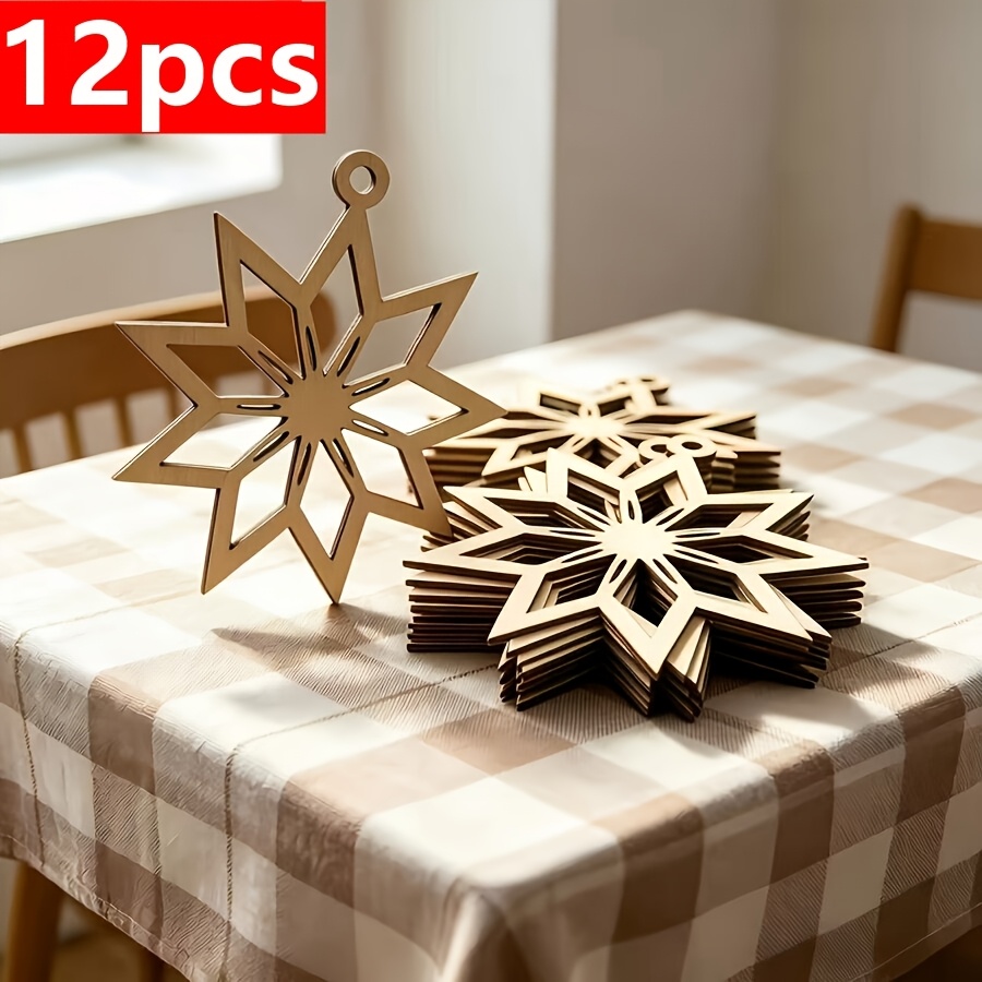 TEMU 12pcs Wooden Hollow Star Decoration Hand Painting Doorway Decor Birthday Wedding Theme Party Wooden Pendant Ornaments Christmas New Year