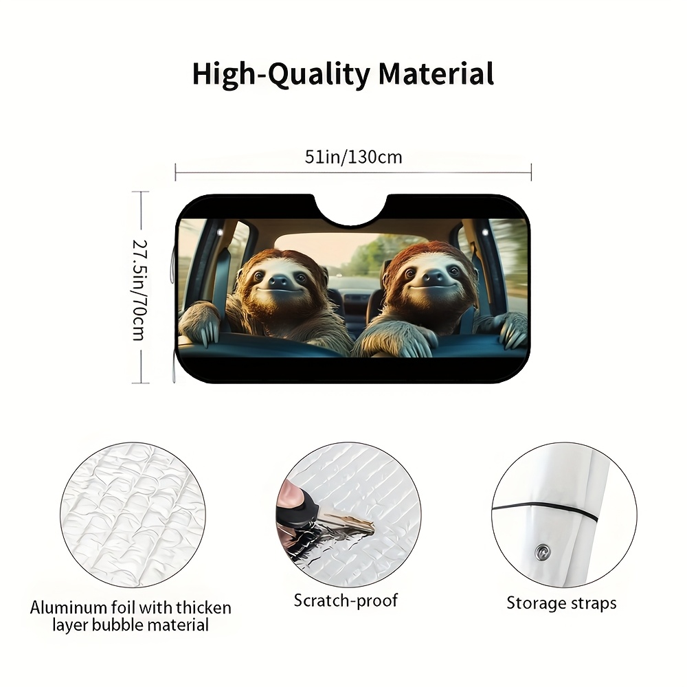 TEMU 1pc, Fun Sloth Print Front Car Windshield Sunshade, Foldable Sun Visor, Suitable For Commuting, Leisure Drives, And Daily Errand Runs, Enhances